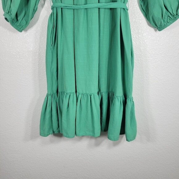 Knox Rose Women Medium Pullover Dress Tie Waist Ruffle Bottom Green Spring - Picture 8 of 10